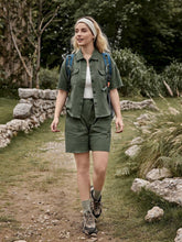 Women's Summer Casual Outdoor Solid Color Workwear Short Sleeve Shirt And Shorts Set